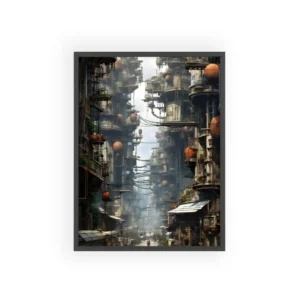 Retro Futuristic City Street Framed Poster