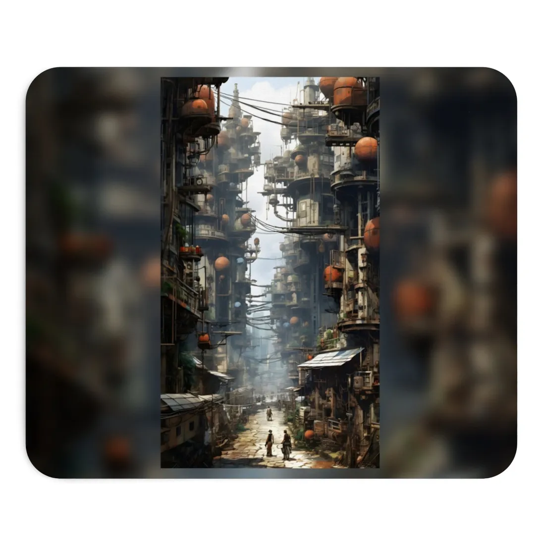 Post-Apocalyptic Steampunk Cityscape: Desolate Ruins Digital Art - Mouse Pad