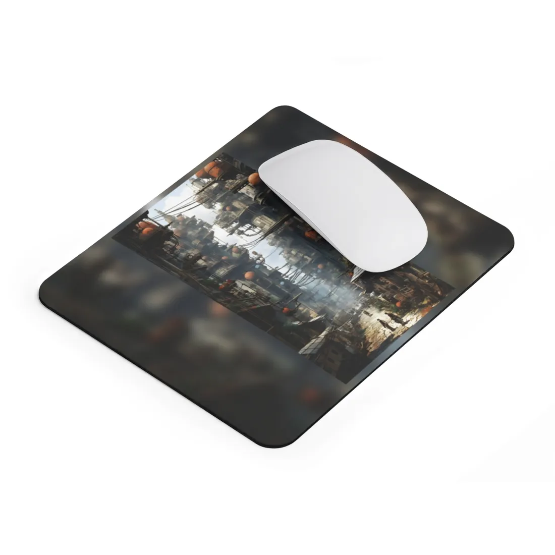 Post-Apocalyptic Steampunk Cityscape: Desolate Ruins Digital Art - Mouse Pad