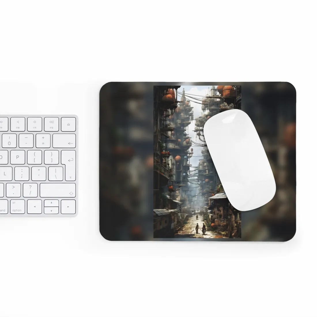 Post-Apocalyptic Steampunk Cityscape: Desolate Ruins Digital Art - Mouse Pad