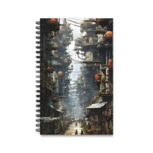Retro Futuristic City Street Spiral Notebook
