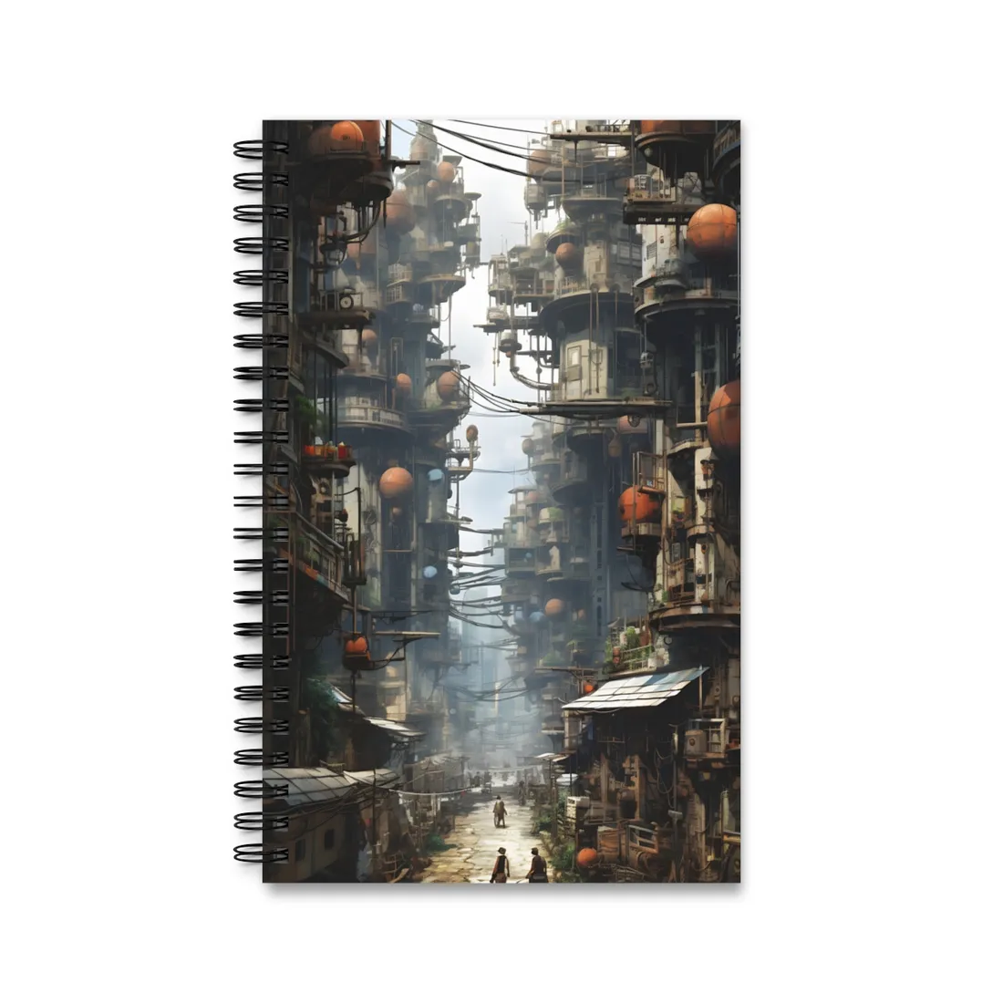 Post-Apocalyptic Steampunk Cityscape: Desolate Ruins Digital Art - Spiral Notebook