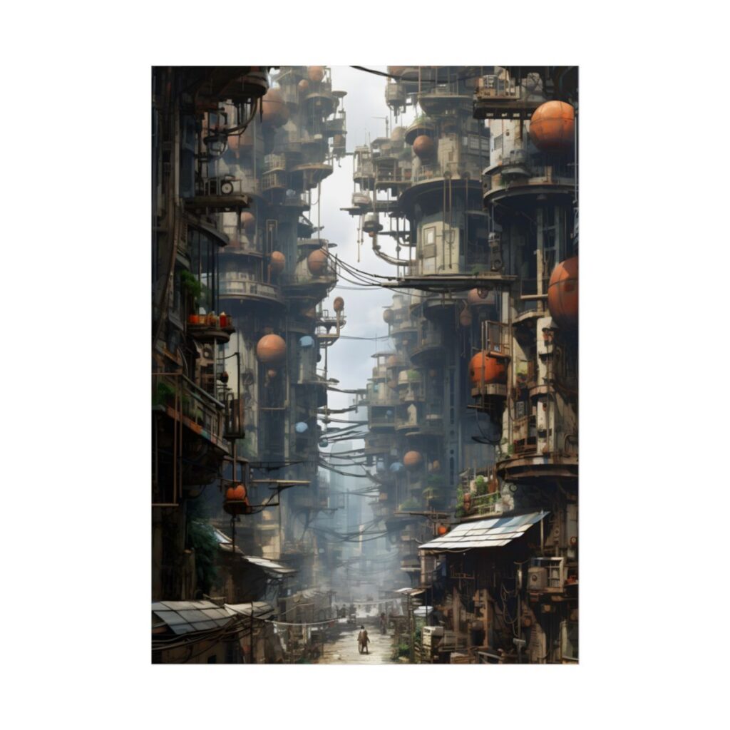 Post-Apocalyptic Steampunk Cityscape: Desolate Ruins Digital Art - Poster