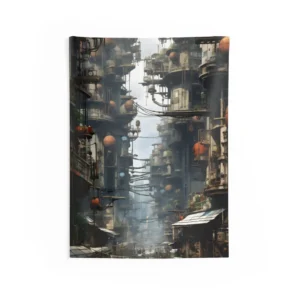 Retro Futuristic City Street Wall Tapestry