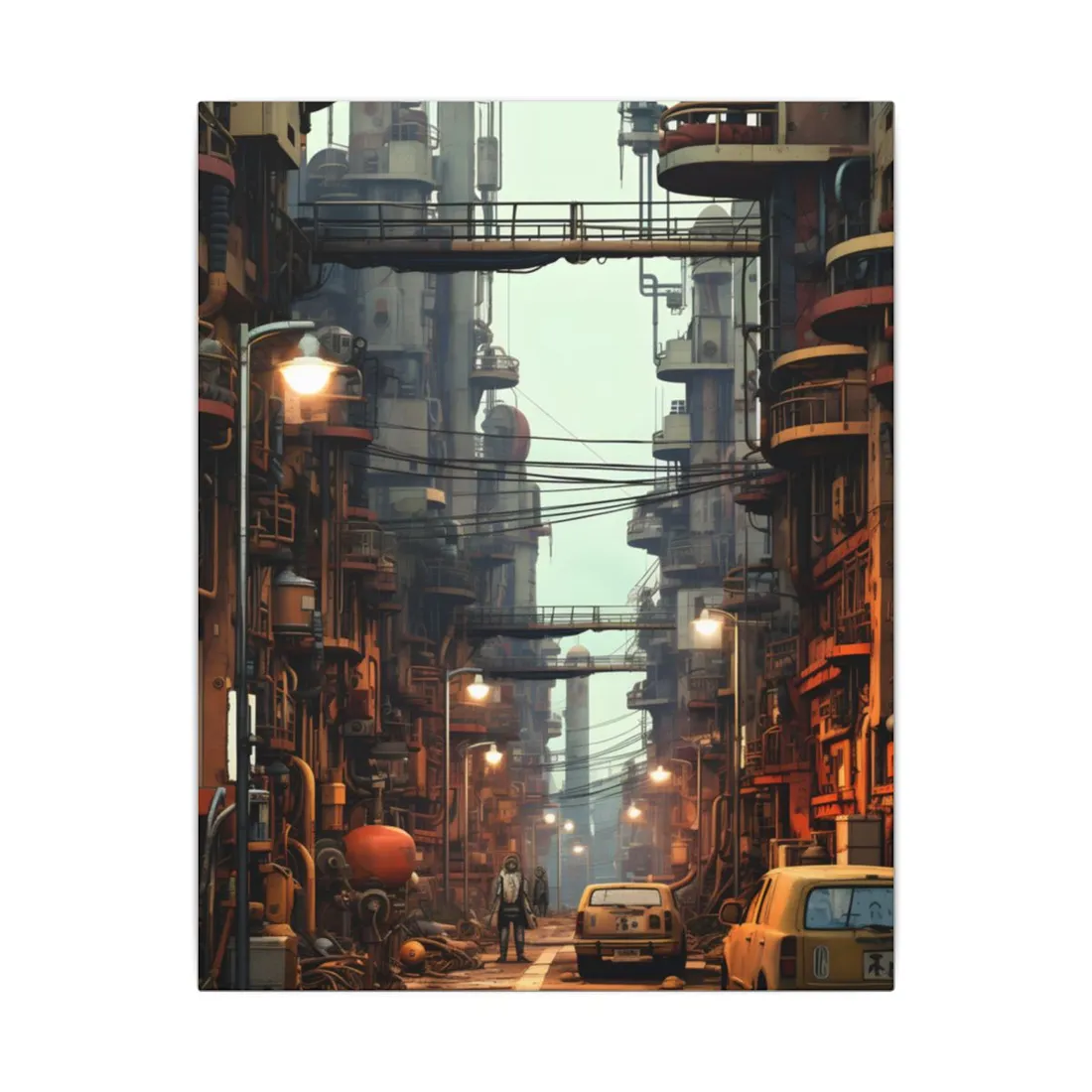 Post-Apocalyptic Steampunk Cityscape: Grim Industrial Landscape Art - Canvas