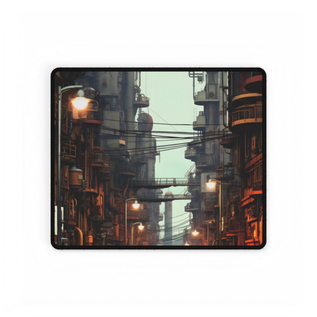 Post-Apocalyptic Steampunk Cityscape: Grim Industrial Landscape Art - Desk Mat