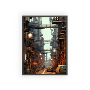 Industrial Street with Yellow Cars Framed Poster