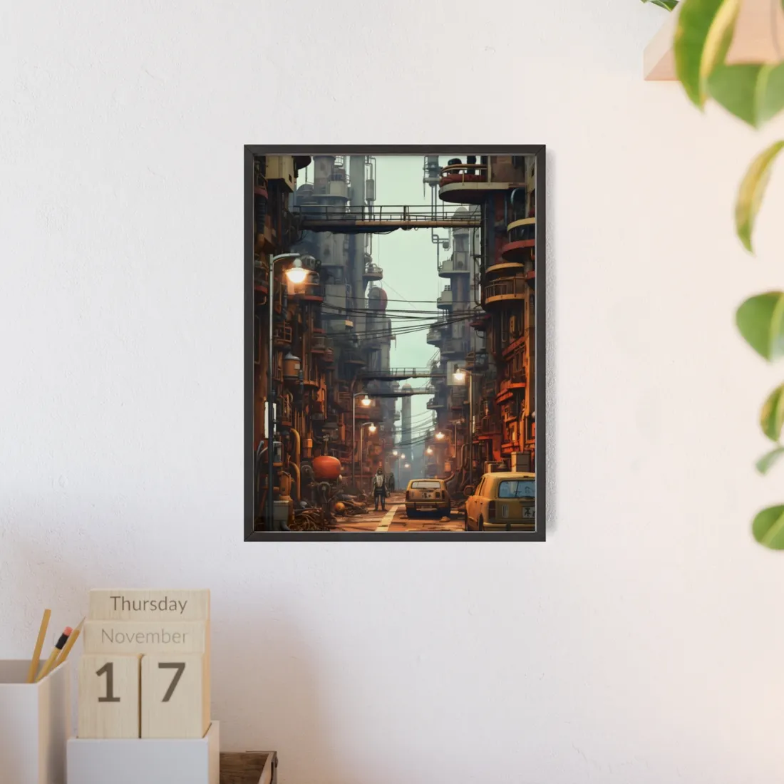 Post-Apocalyptic Steampunk Cityscape: Grim Industrial Landscape Art - Framed Poster