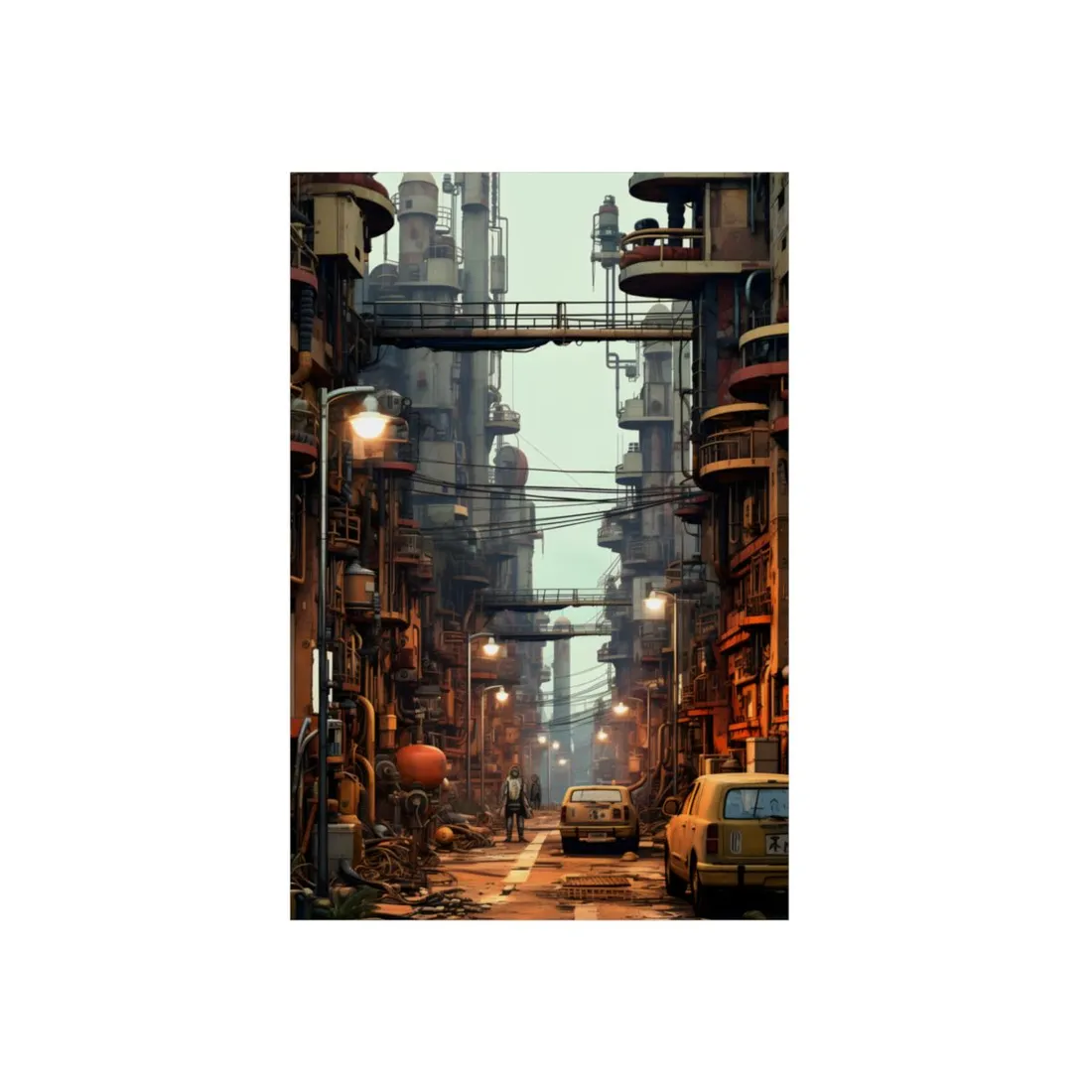 Post-Apocalyptic Steampunk Cityscape: Grim Industrial Landscape Art - Metal Poster