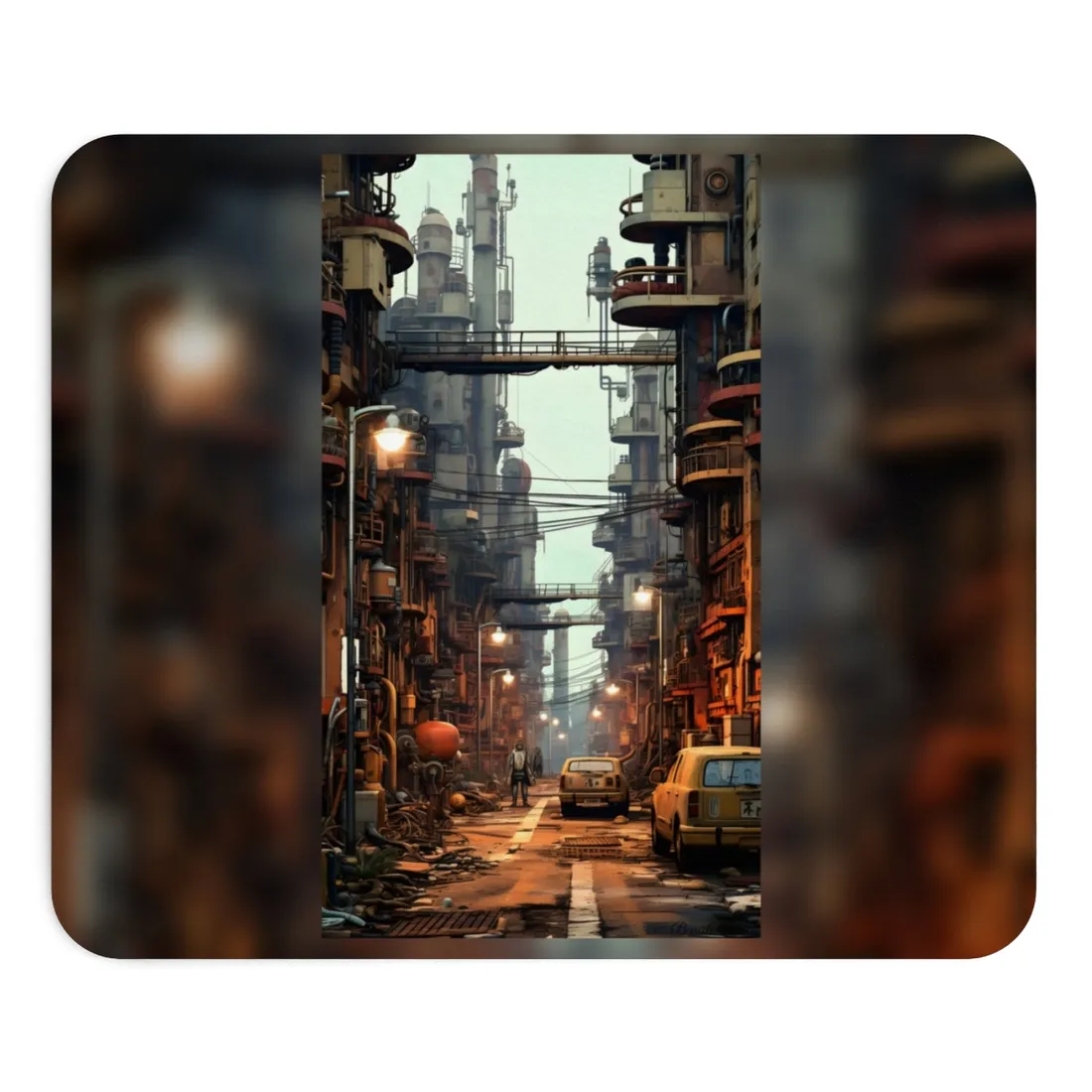 Post-Apocalyptic Steampunk Cityscape: Grim Industrial Landscape Art - Mouse Pad