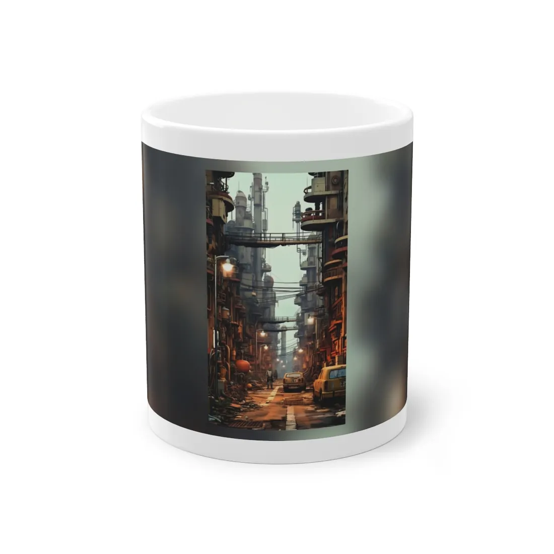 Post-Apocalyptic Steampunk Cityscape: Grim Industrial Landscape Art - Mug