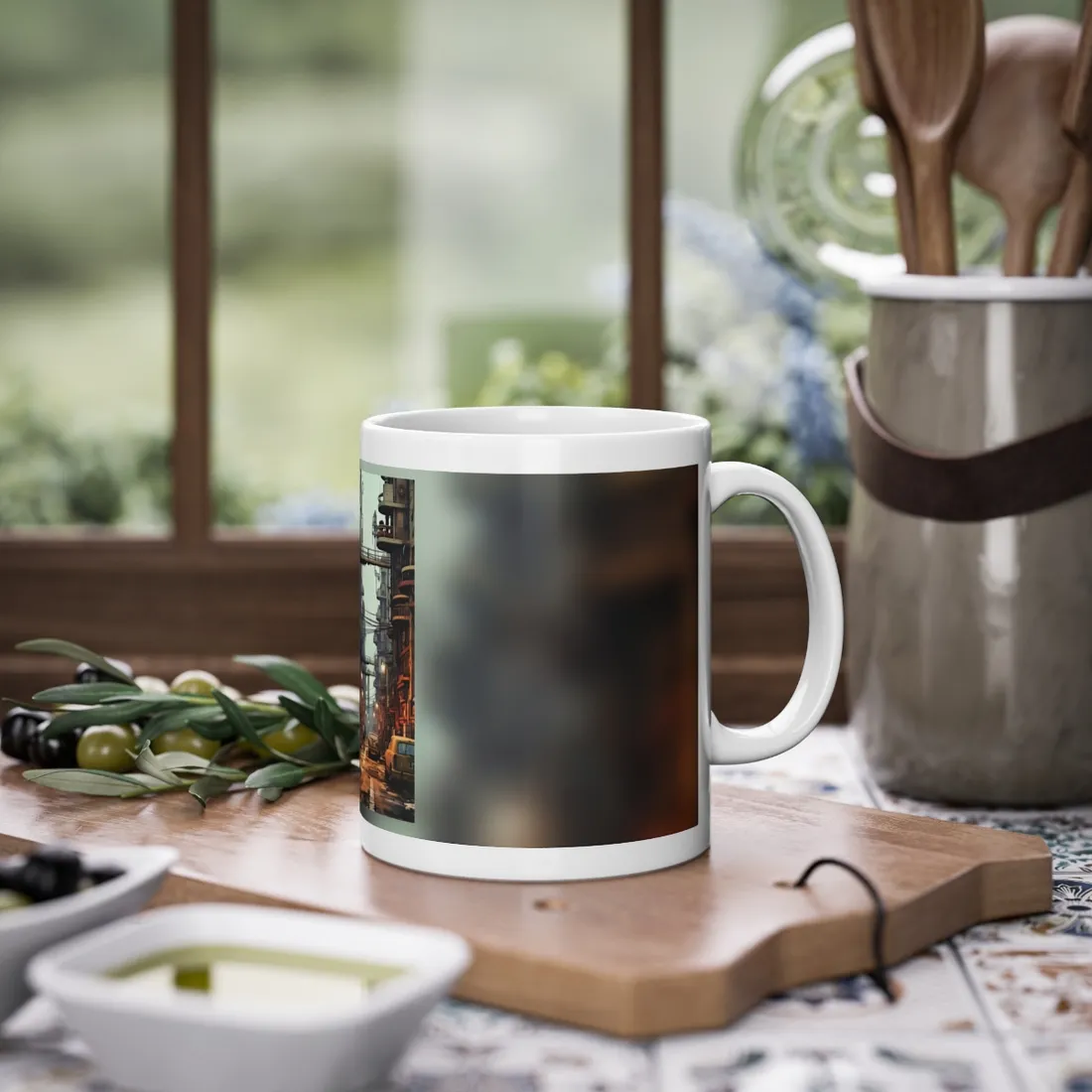 Post-Apocalyptic Steampunk Cityscape: Grim Industrial Landscape Art - Mug