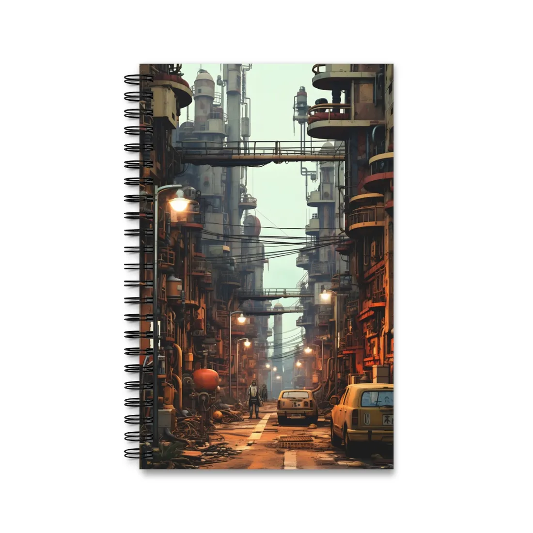 Post-Apocalyptic Steampunk Cityscape: Grim Industrial Landscape Art - Spiral Notebook