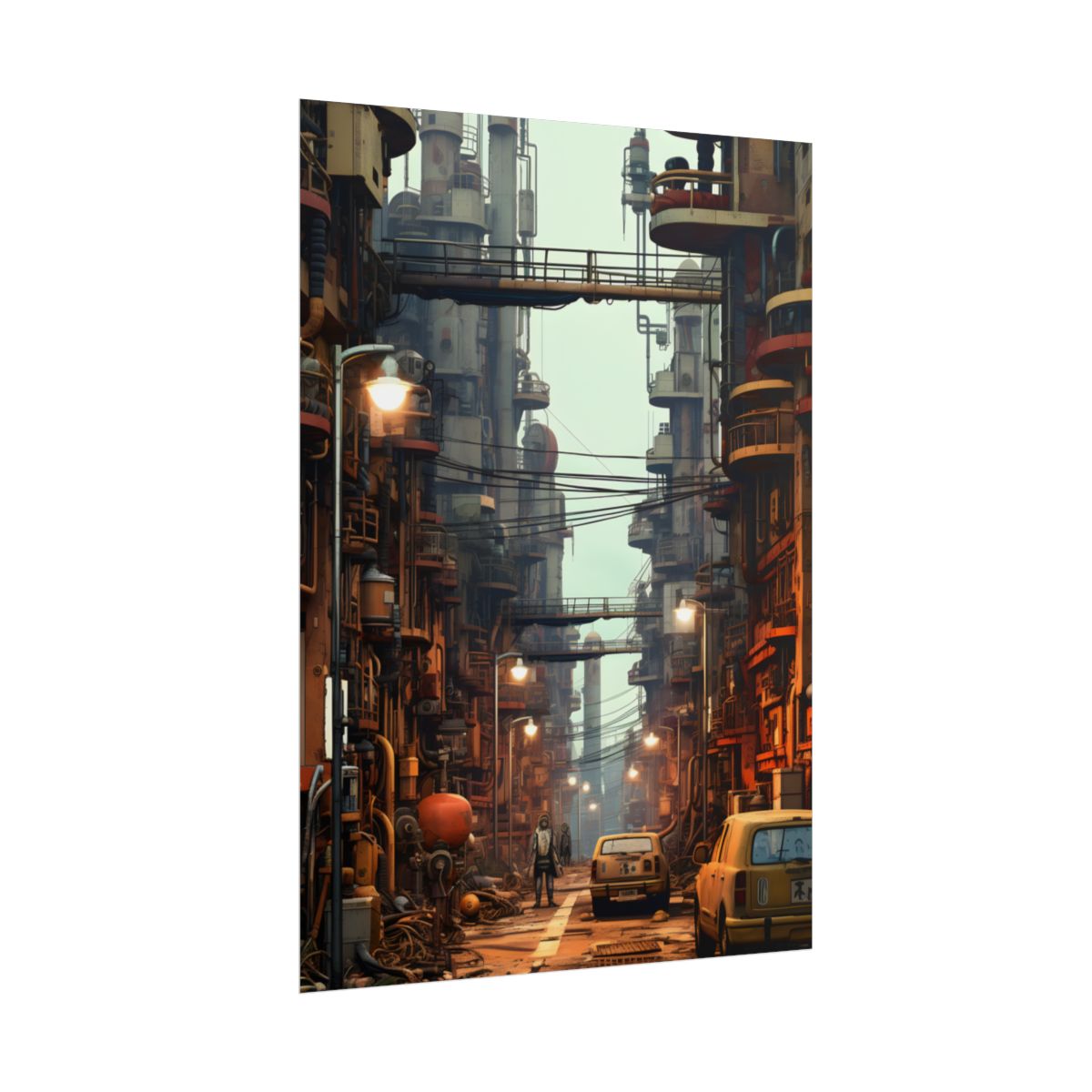Post-Apocalyptic Steampunk Cityscape: Grim Industrial Landscape Art - Poster