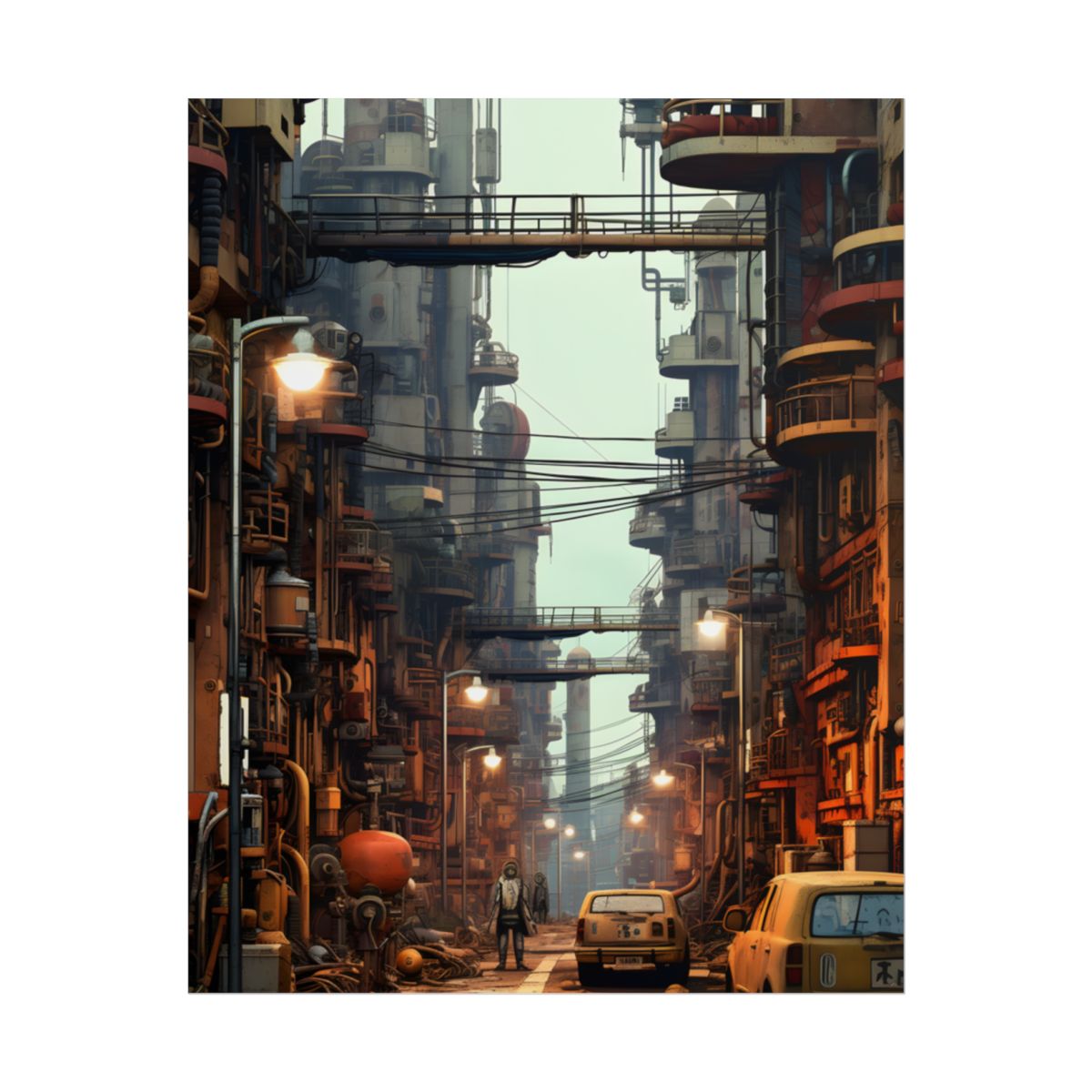 Post-Apocalyptic Steampunk Cityscape: Grim Industrial Landscape Art - Poster