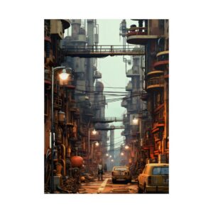 Industrial Street with Yellow Cars Poster