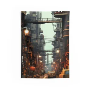 Industrial Street with Yellow Cars Wall Tapestry