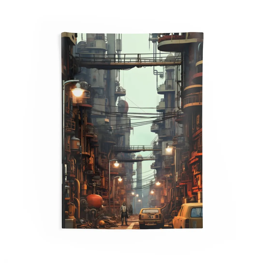 Post-Apocalyptic Steampunk Cityscape: Grim Industrial Landscape Art - Wall Tapestry