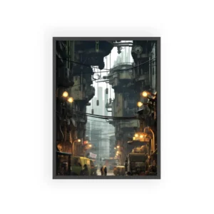 Cyberpunk City Alley Framed Poster