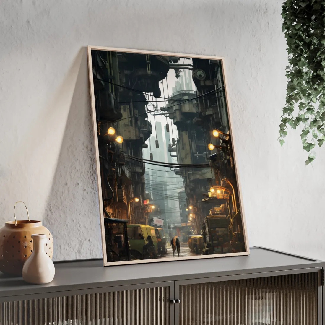 Post-Apocalyptic Steampunk Cityscape: Resilient Metropolis - Framed Poster