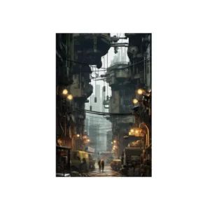 Cyberpunk City Alley Metal Poster