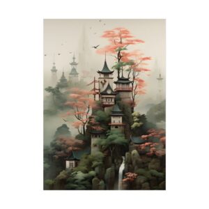 Pagoda Village on Misty Cliffs Poster