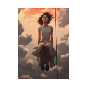 Woman Sitting Among Clouds Poster