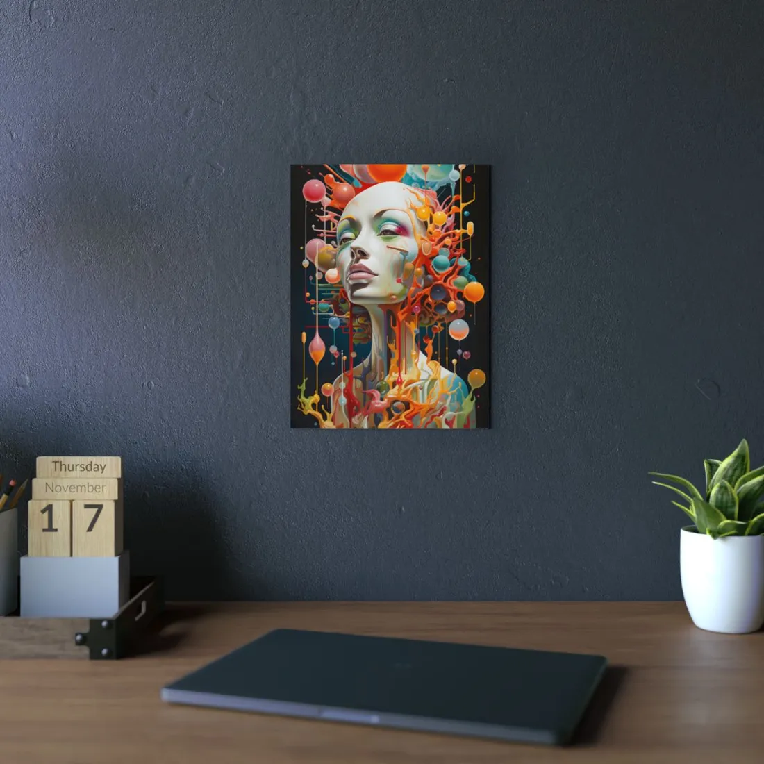 Psychedelic Portrait: Colorful Dreamlike Face Art - Metal Poster