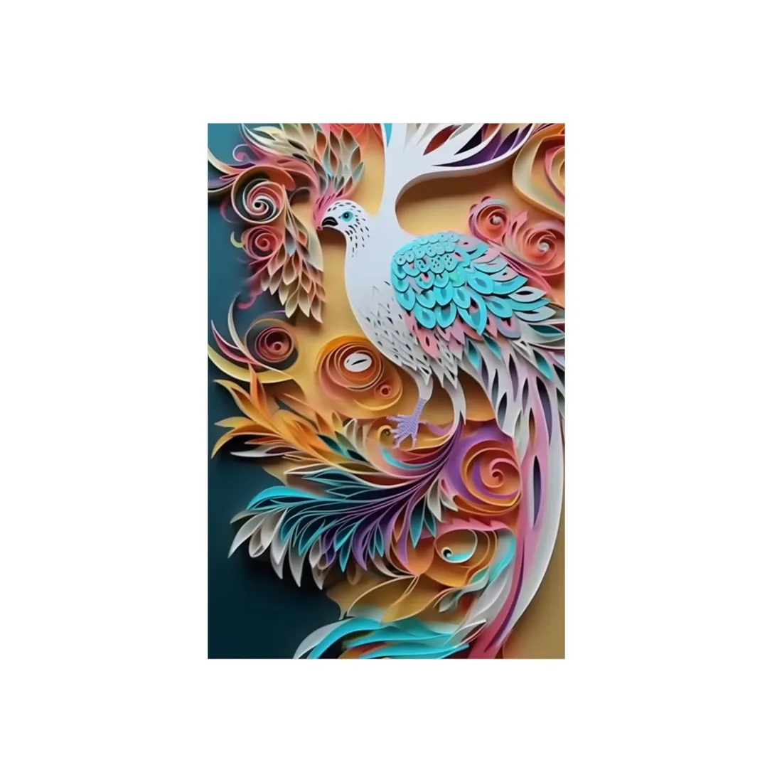 Quilled Exotic Bird: Paper Art Feather Close-Up - Metal Poster