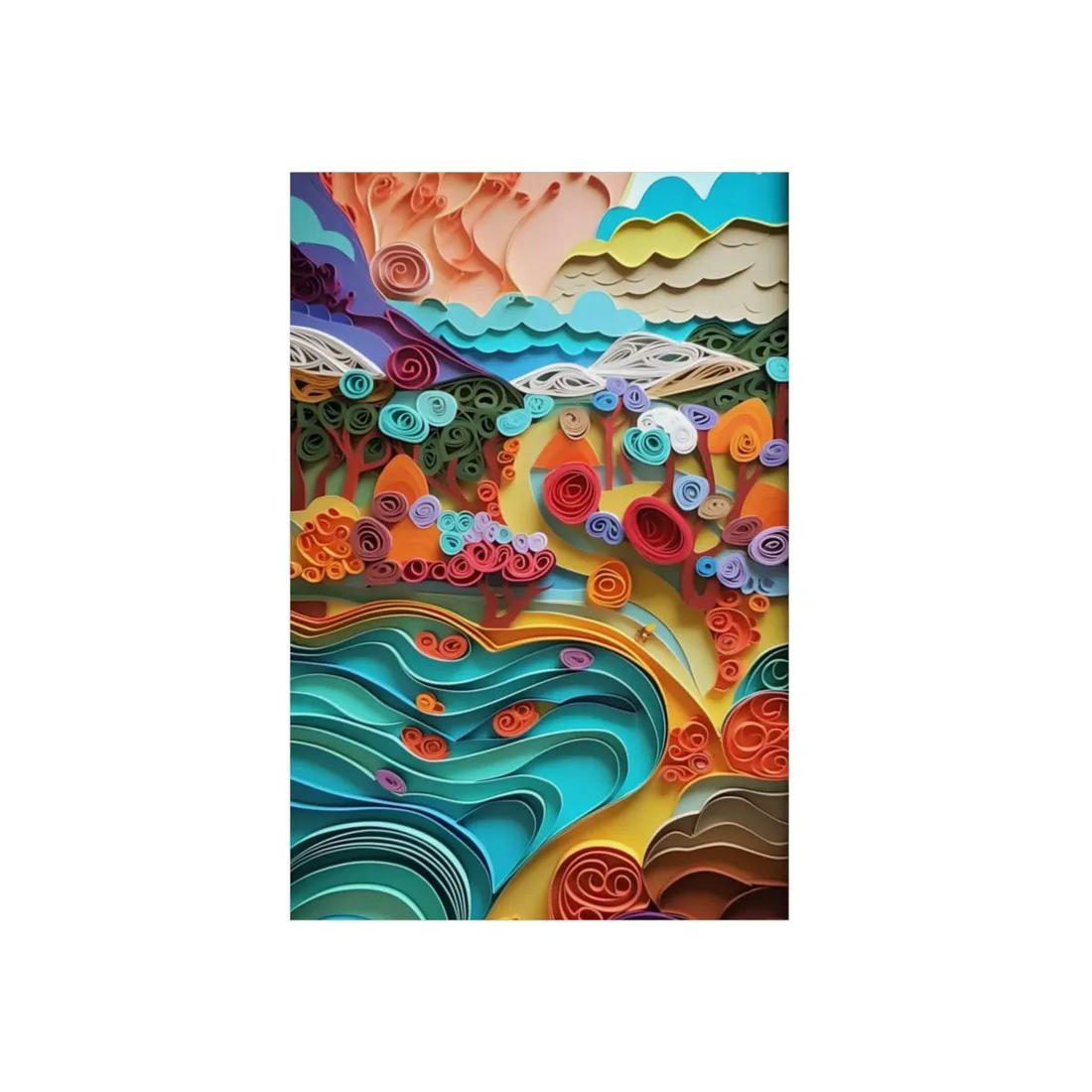 Quilled Floral Wave Swirl: Abstract Paper Art Design - Metal Poster