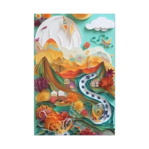 Paper Quilled Village Sun Clouds Canvas Print