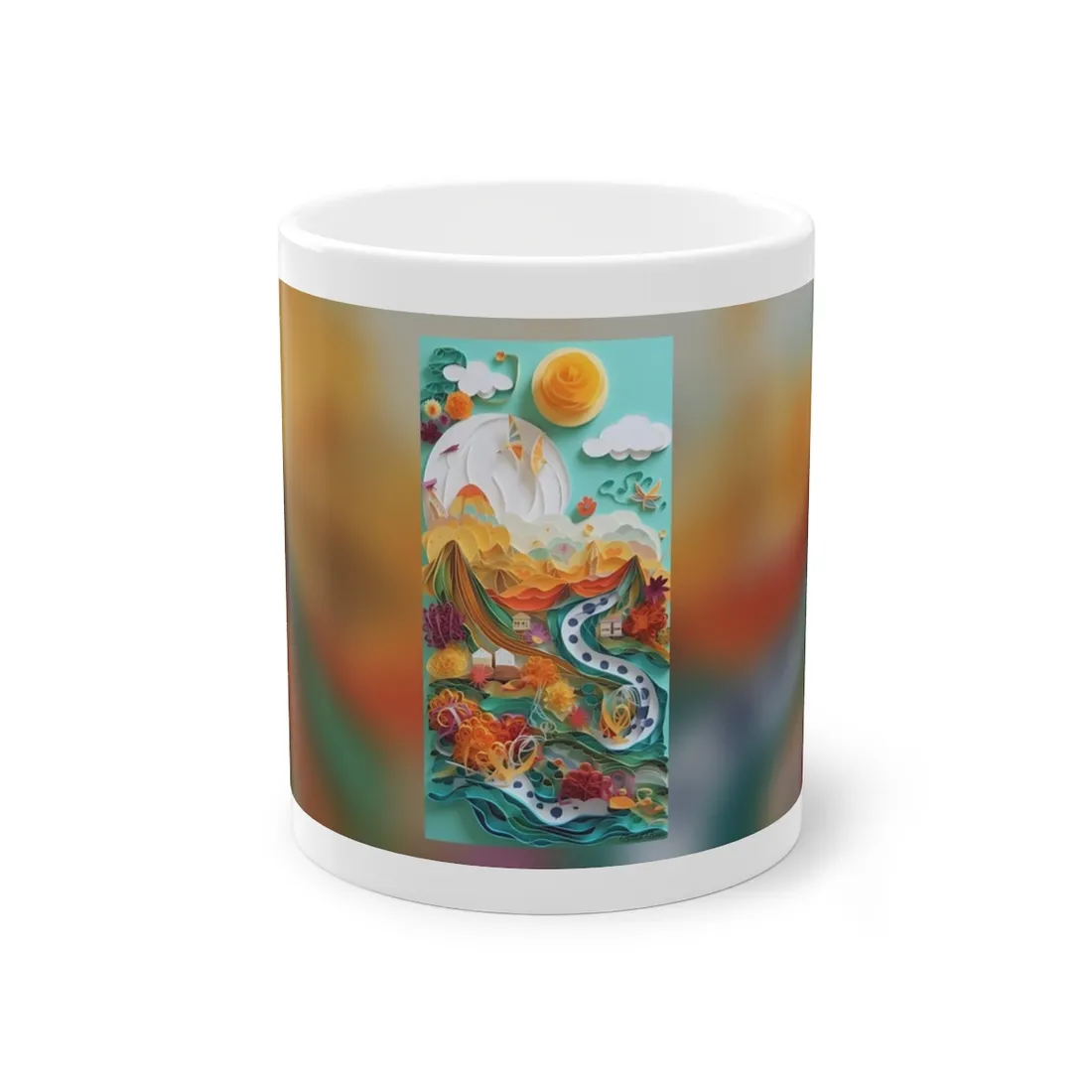 Quilled Island Oasis: Serene Paper Art Landscape - Mug