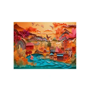 Paper Village by River Metal Poster