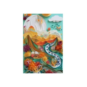 Paper Quilled Village Sun Clouds Metal Poster