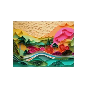 Quilled Paper Hills and Sun Metal Poster