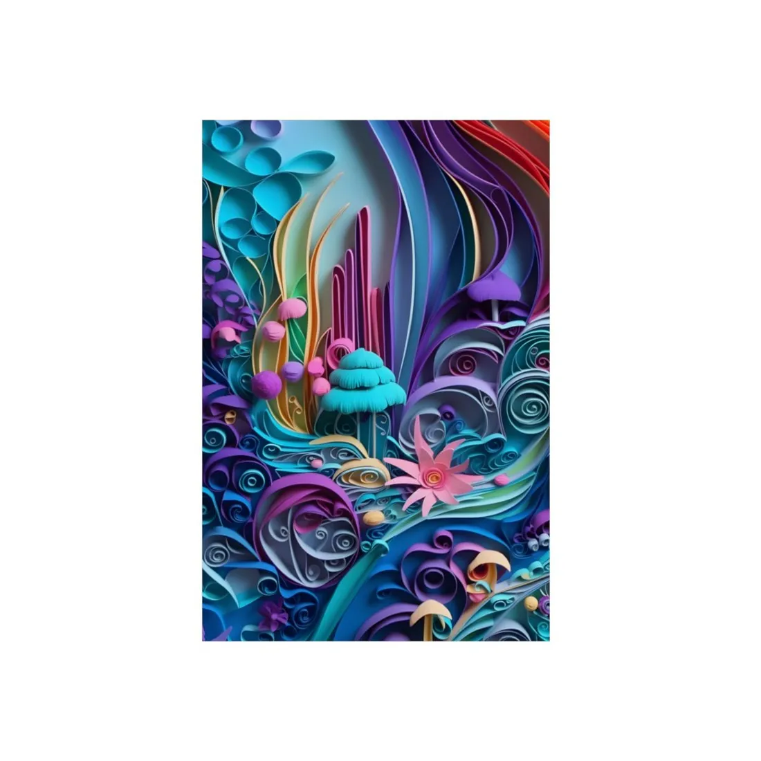 Quilled Mystic Mushroom Forest: Fantasy Paper Art Scene - Metal Poster