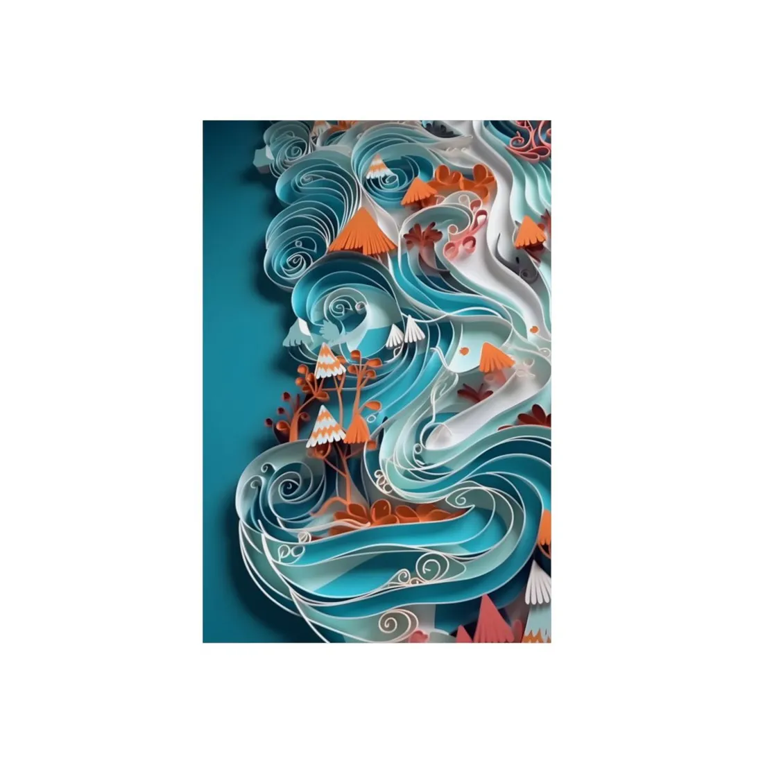 Quilled Ocean Wave Swirl: Abstract Blue Paper Art - Metal Poster
