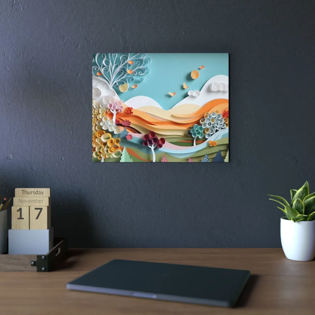 Quilled Rolling Hills: Pastel Paper Art Landscape - Metal Poster