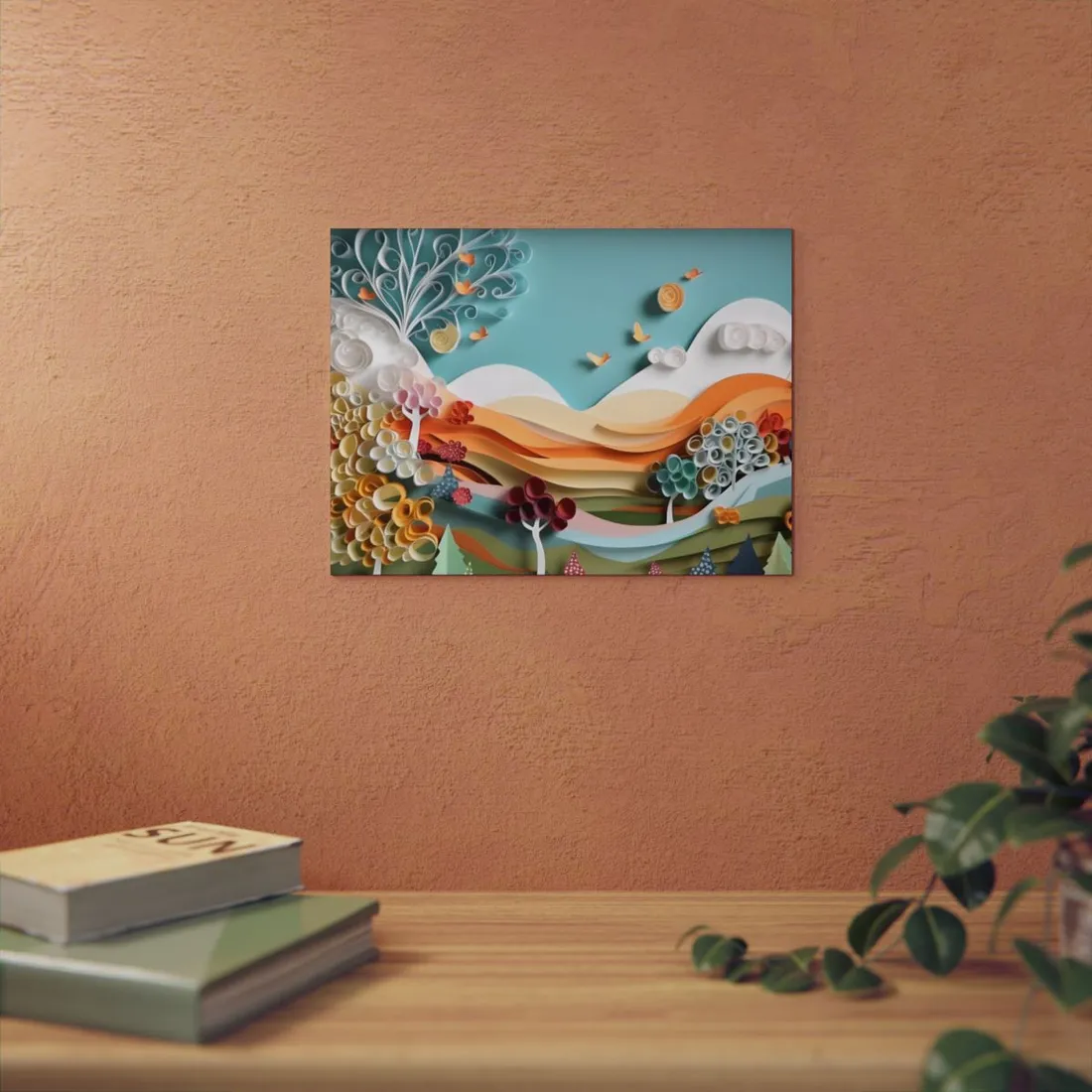 Quilled Rolling Hills: Pastel Paper Art Landscape - Metal Poster