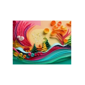 Quilled Waves and Pine Trees Metal Poster