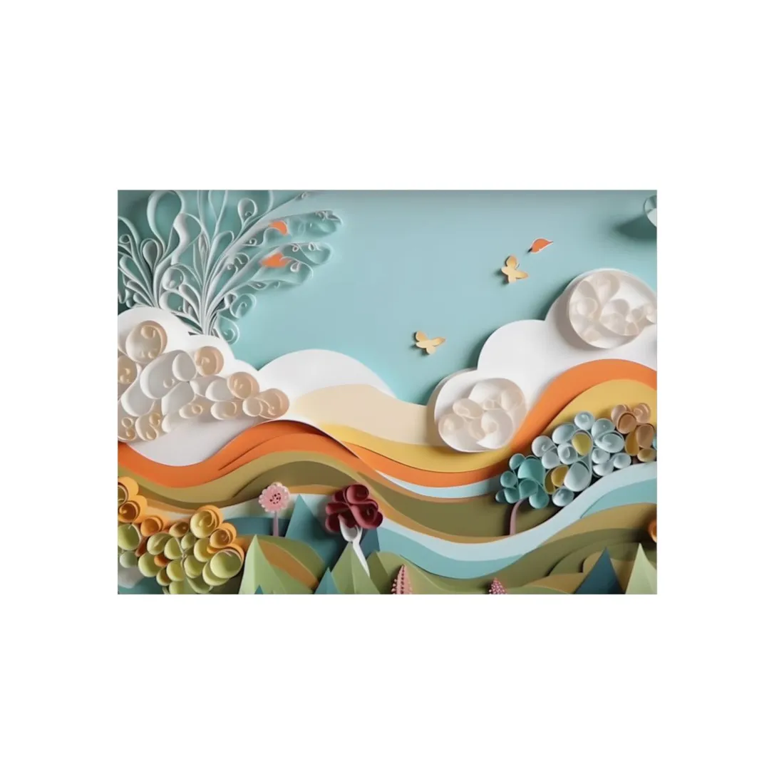 Quilled Tree Emblem: Paper Art Butterfly Motif - Metal Poster