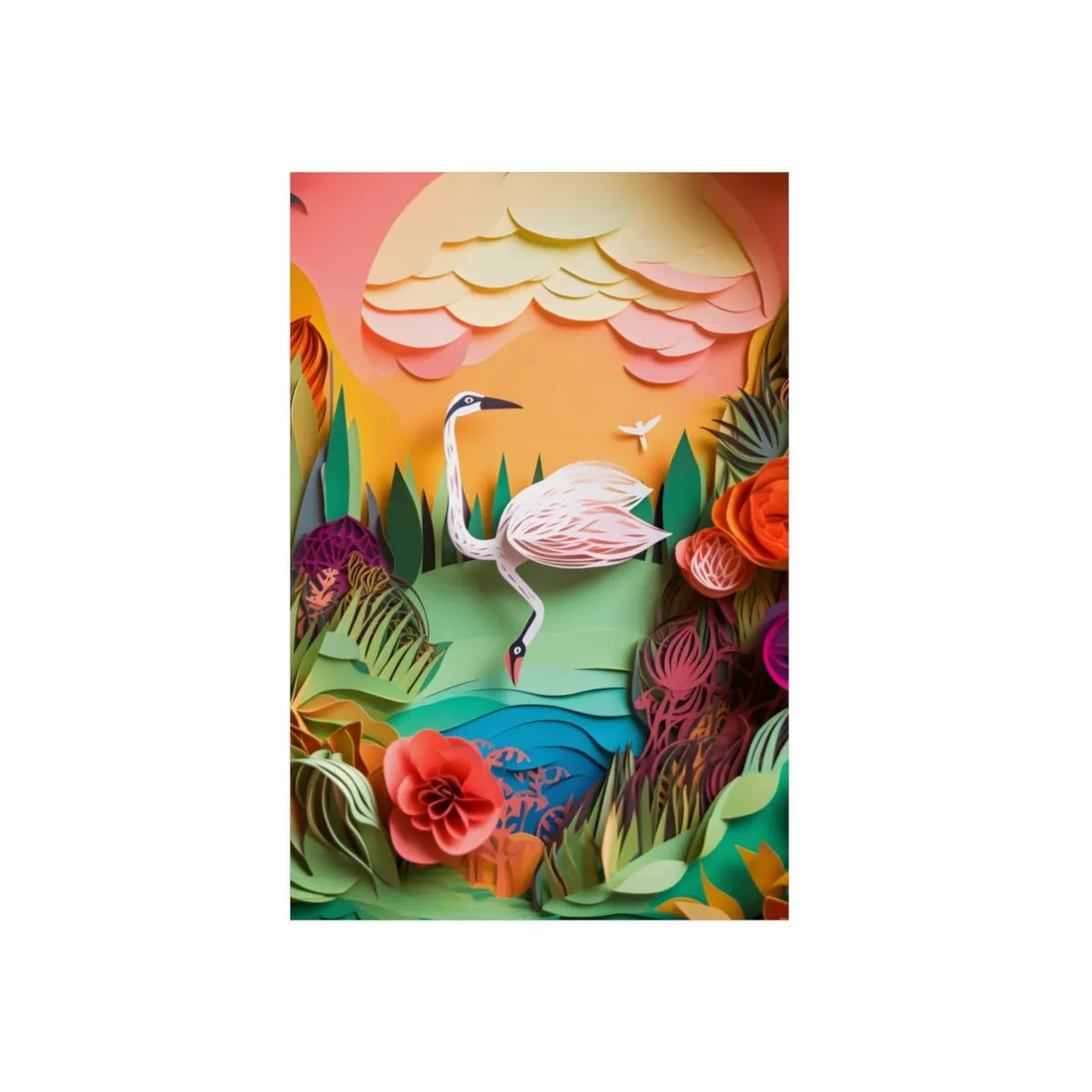 Quilled White Crane: Paper Art Bird Portrait - Metal Poster