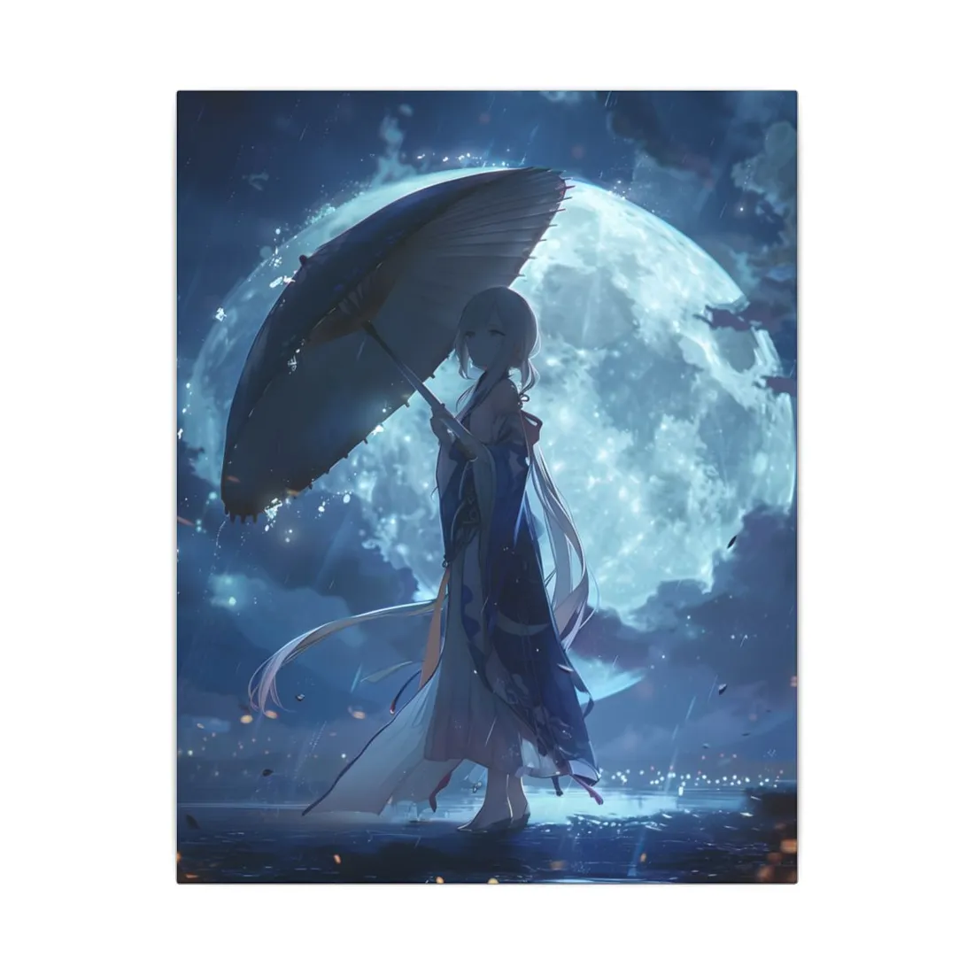 Rainy Reflections: Anime Girl's Melancholic Moment - Canvas