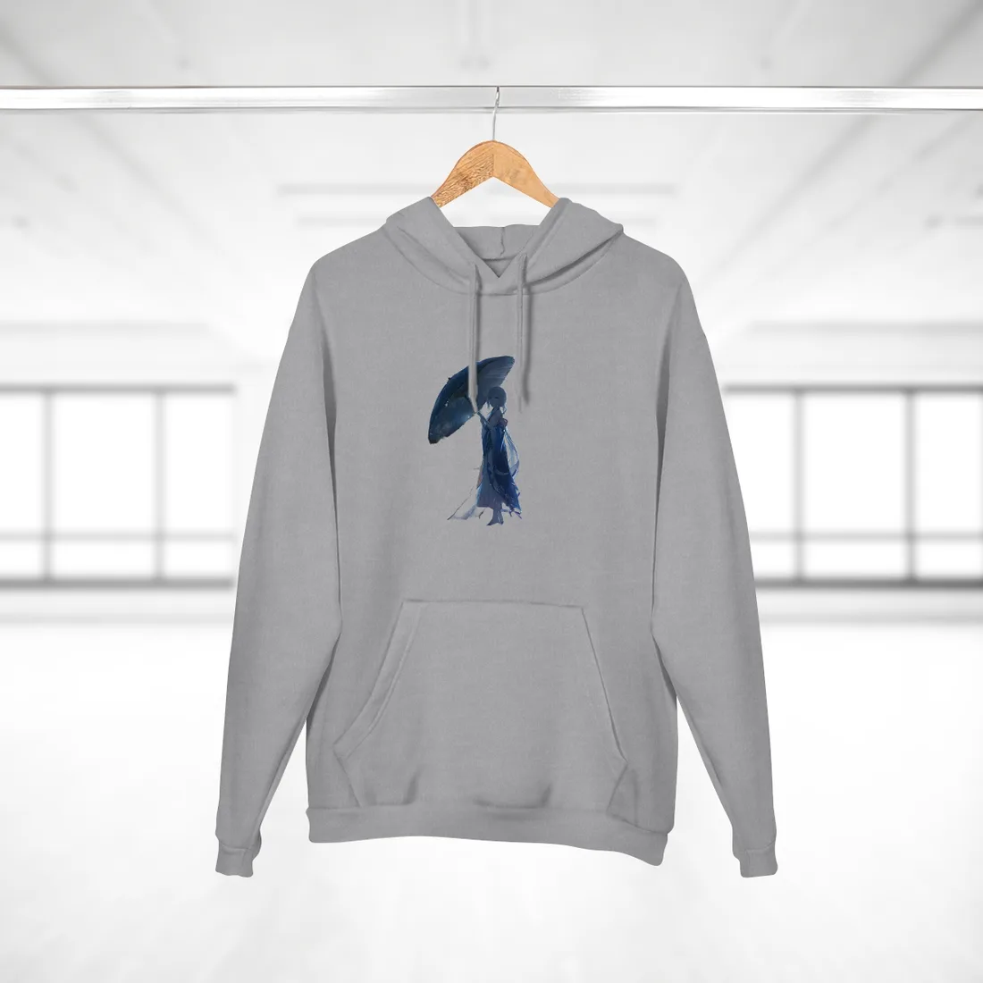 Rainy Reflections: Anime Girl's Melancholic Moment - Hoodie (Heather Grey)