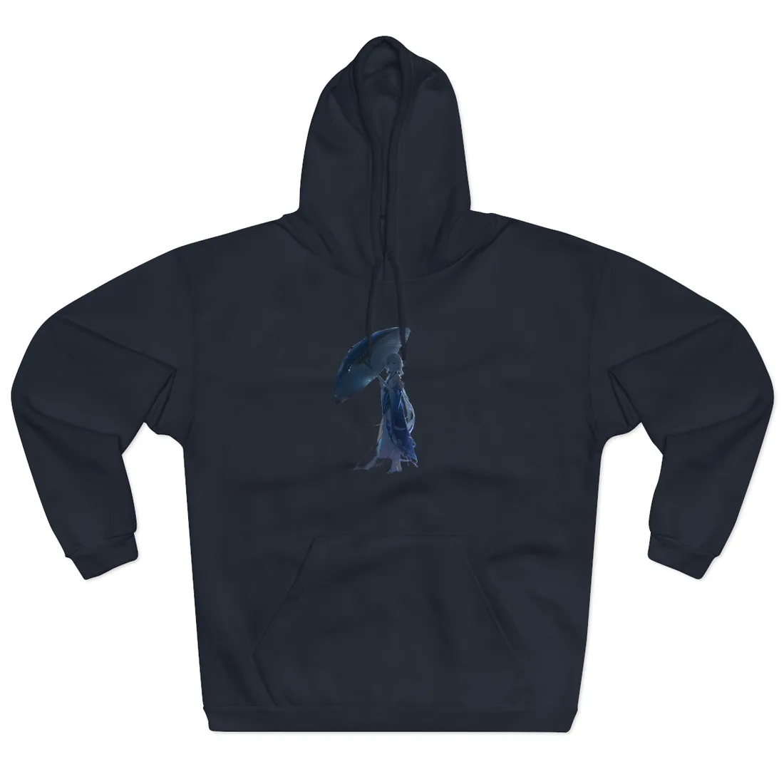 Rainy Reflections: Anime Girl's Melancholic Moment - Hoodie (Navy)