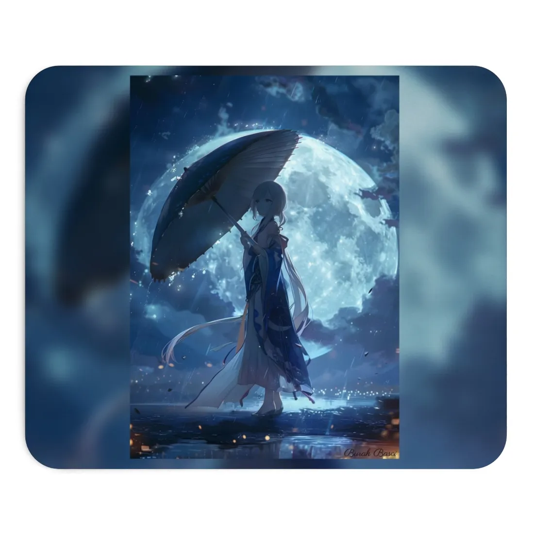 Rainy Reflections: Anime Girl's Melancholic Moment - Mouse Pad