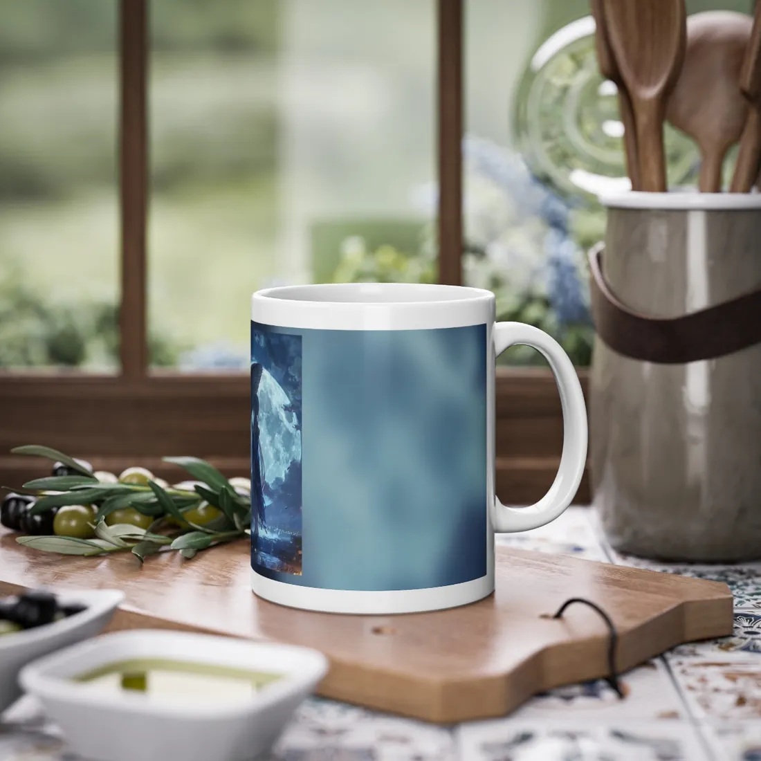 Rainy Reflections: Anime Girl's Melancholic Moment - Mug