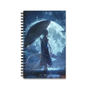 Girl with Umbrella in Moonlight Spiral Notebook