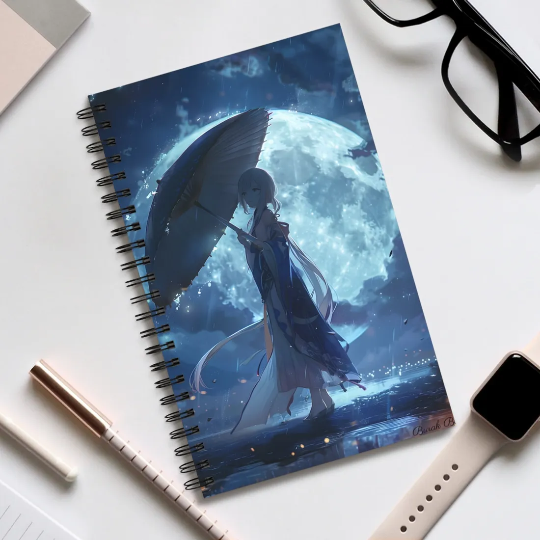 Rainy Reflections: Anime Girl's Melancholic Moment - Spiral Notebook