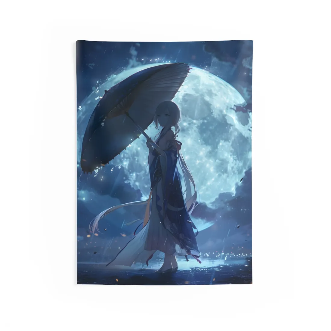 Rainy Reflections: Anime Girl's Melancholic Moment - Wall Tapestry